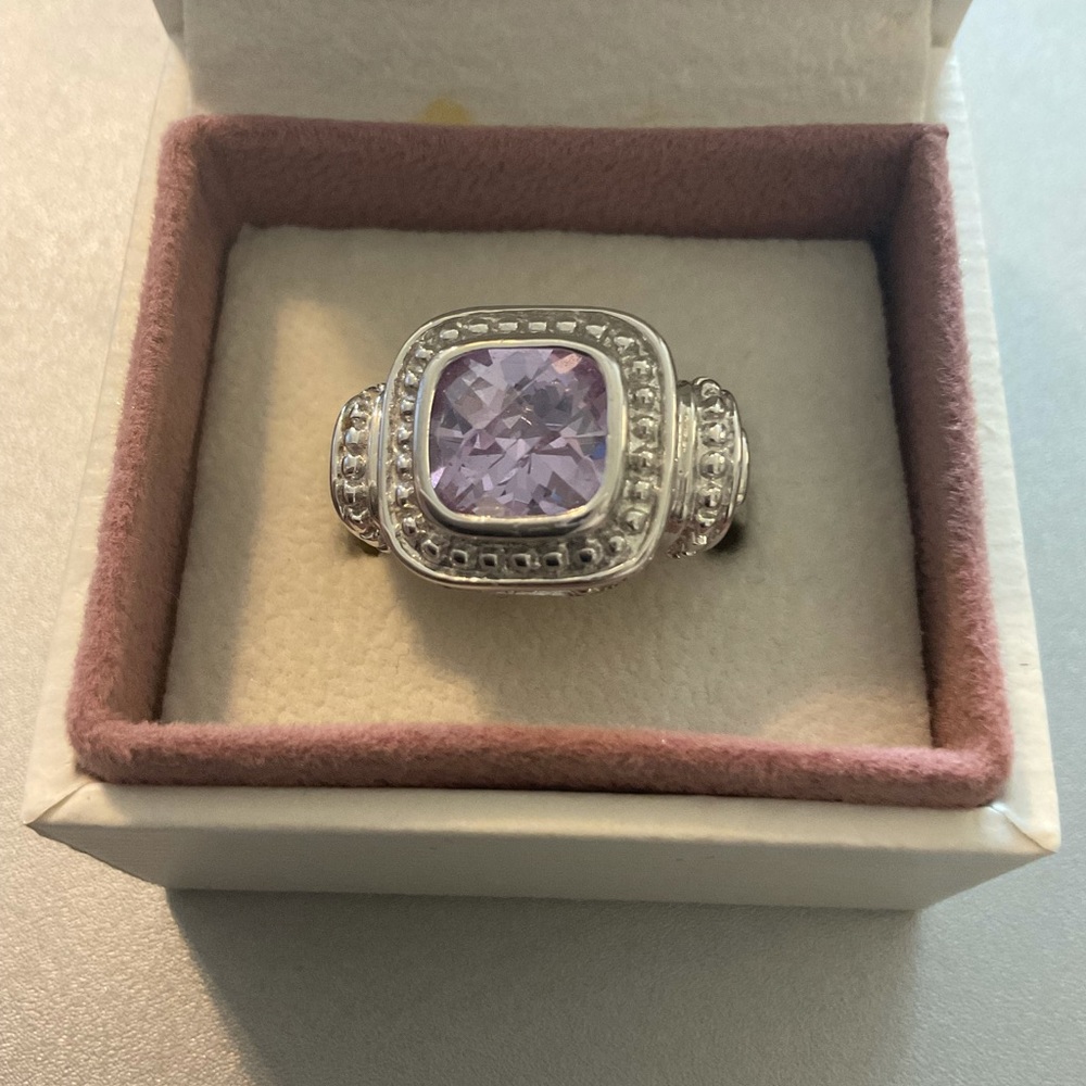 Silver Simulated Amethyst Statement Ring - Size 8… - image 1